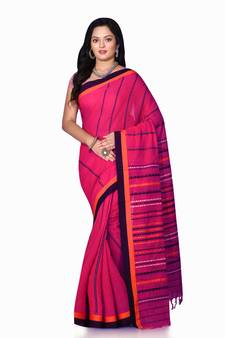 Pink woven cotton saree 
