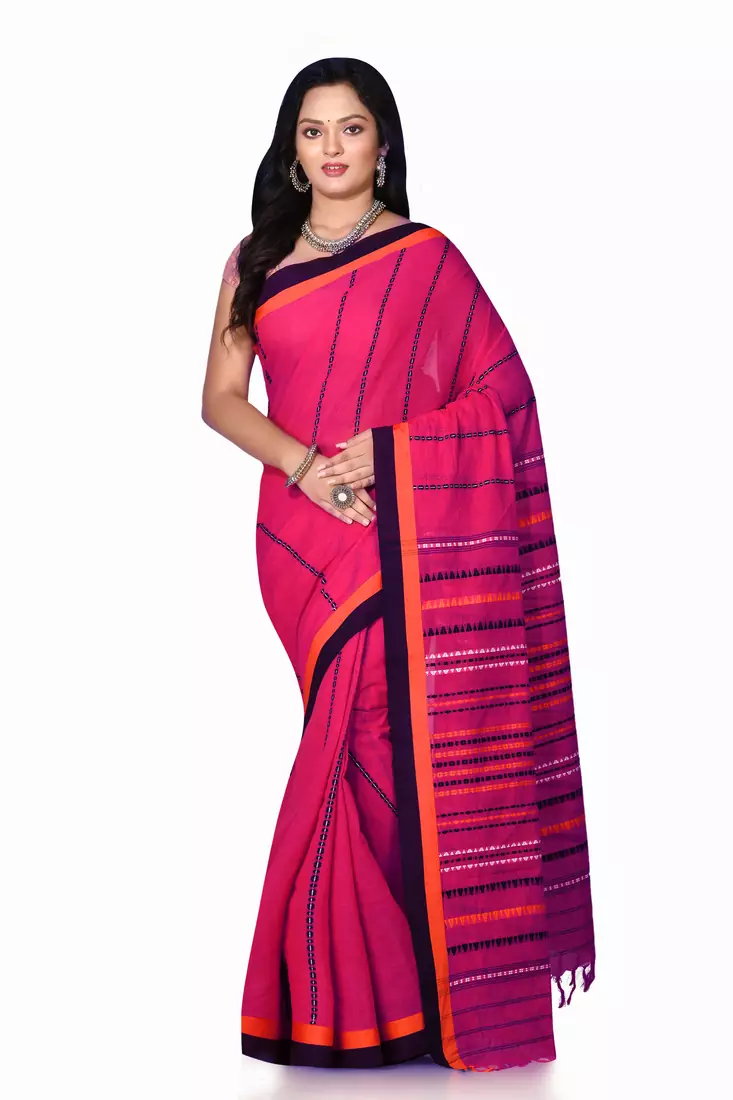 Pink woven cotton saree 