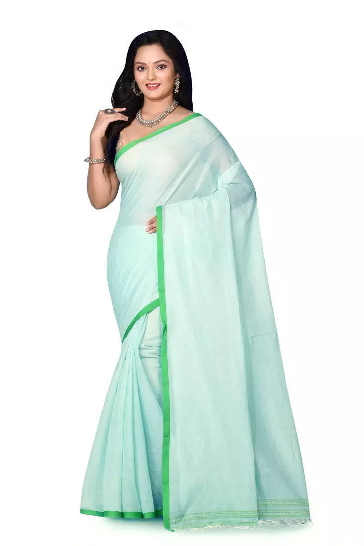 Sky blue woven cotton saree 