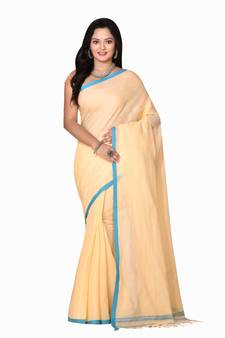 Beige woven cotton saree 