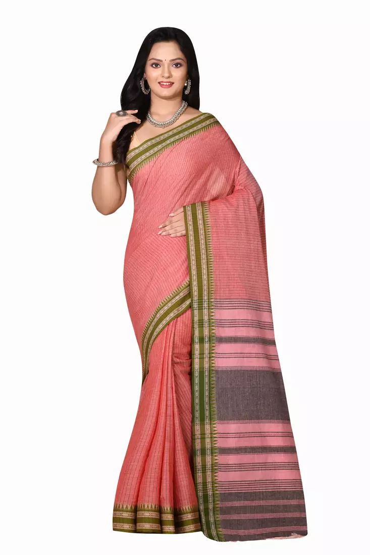 Red woven cotton saree 