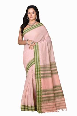 Peach woven cotton saree  1