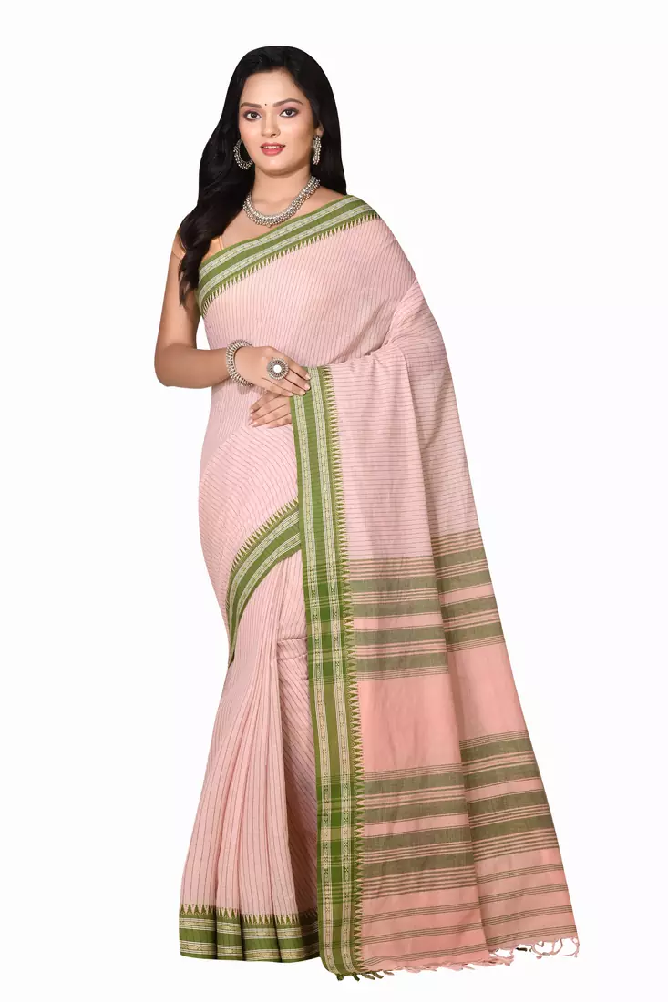 Peach woven cotton saree 