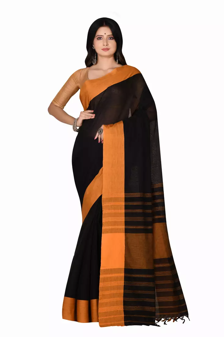 Black woven cotton saree 