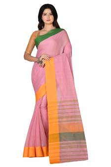 Pink woven cotton saree 