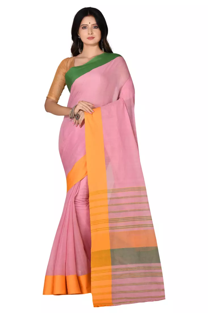 Pink woven cotton saree 