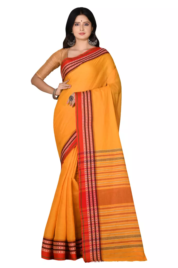 Mustard woven cotton saree 