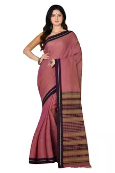 Pink woven cotton saree 
