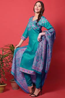 Teal digital print cotton salwar