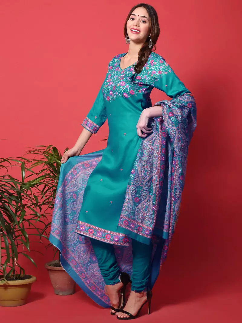 Teal digital print cotton salwar