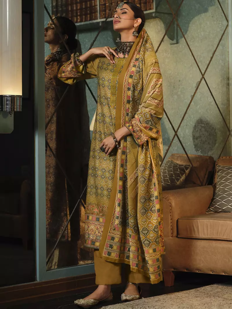 Gold digital print pashmina salwar