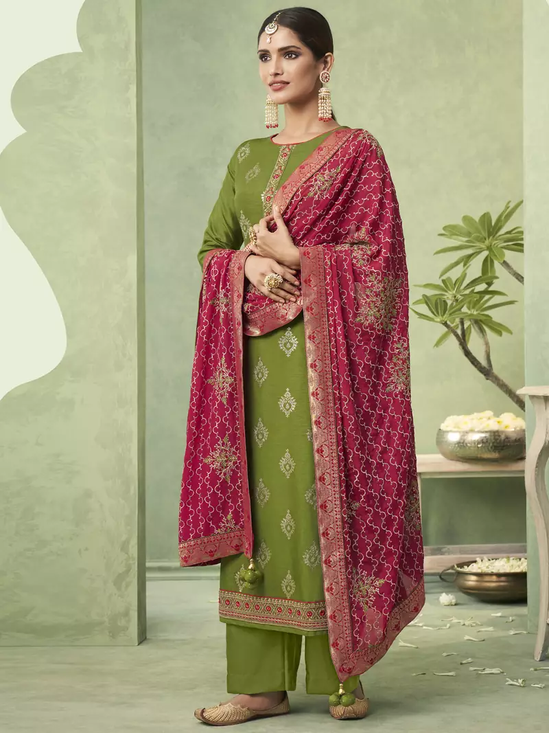 Green embroidered art silk salwar