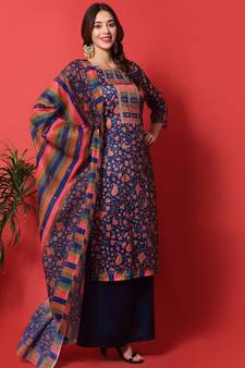Navy blue digital print cotton salwar
