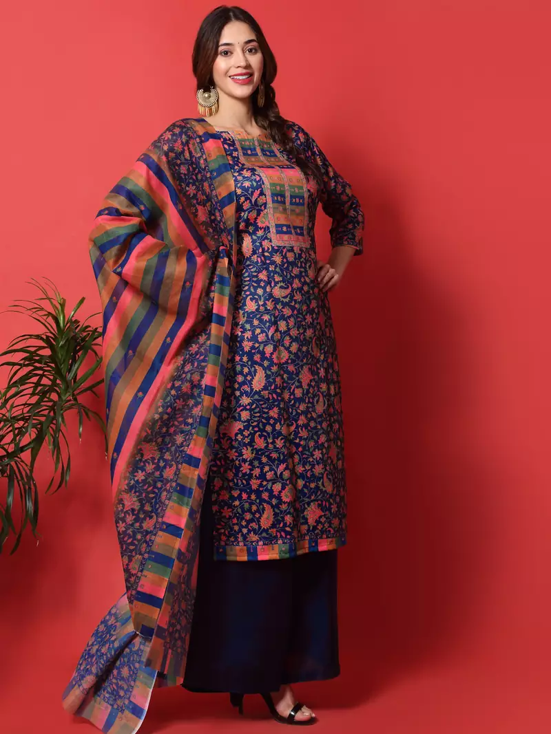 Navy blue digital print cotton salwar