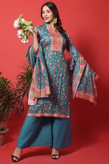 Teal digital print cotton salwar
