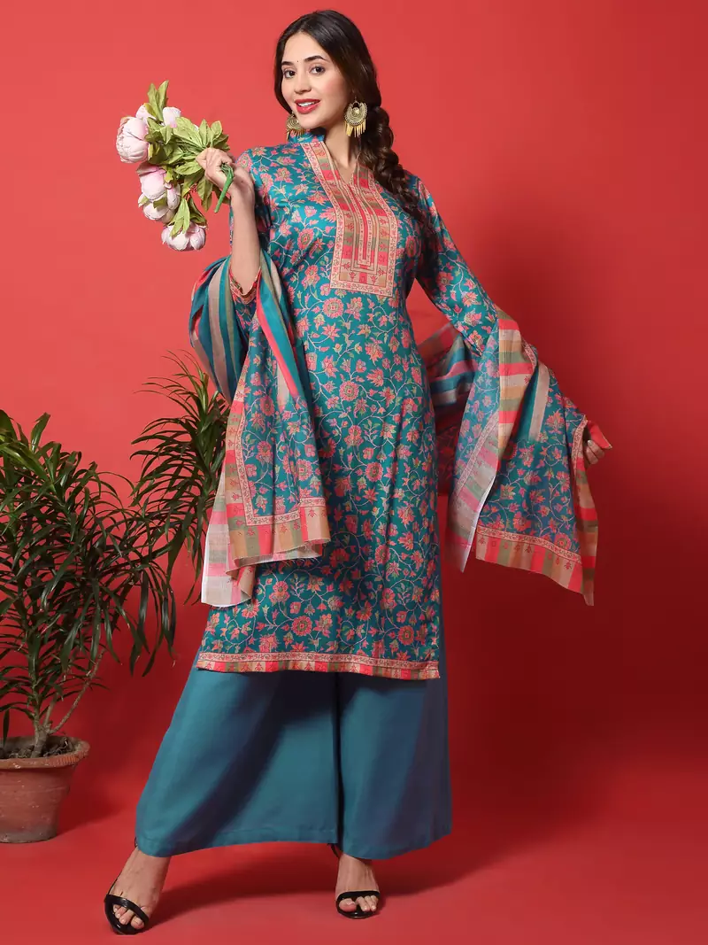 Teal digital print cotton salwar
