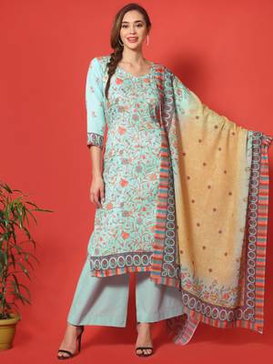 Turquoise digital print cotton salwar 1