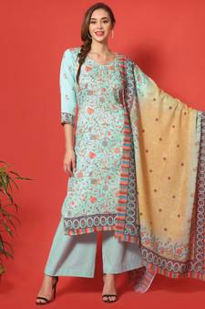 Turquoise digital print cotton salwar