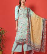 Turquoise digital print cotton salwar