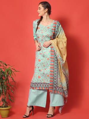 Turquoise digital print cotton salwar 2