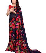 Navy blue printed georgette saree with blouse