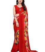 Red printed georgette saree with blouse