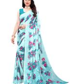 Blue printed georgette saree with blouse