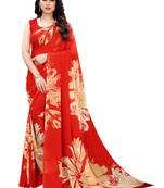 Red printed georgette saree with blouse