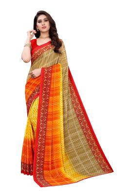 Grey printed georgette saree with blouse 1