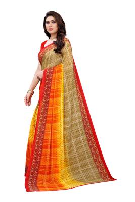 Grey printed georgette saree with blouse 2
