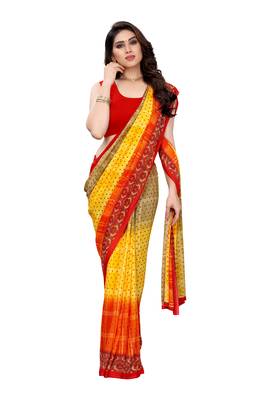Grey printed georgette saree with blouse 3