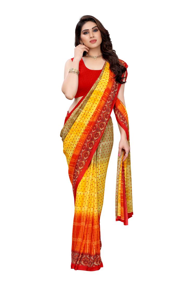 Grey printed georgette saree with blouse