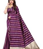 Purple woven banarasi silk saree with blouse