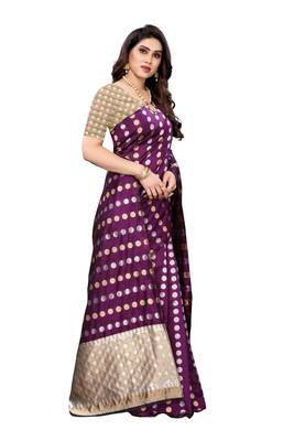 Purple woven banarasi silk saree with blouse 3