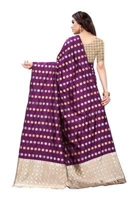 Purple woven banarasi silk saree with blouse 4