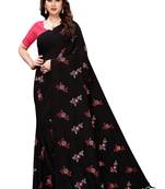 Black printed cotton silk saree with blouse