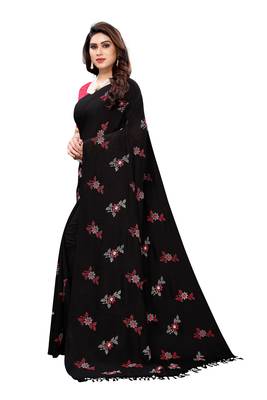 Black printed cotton silk saree with blouse 2