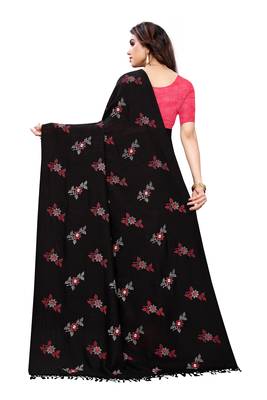 Black printed cotton silk saree with blouse 4