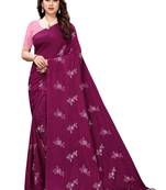 Magenta printed cotton silk saree with blouse