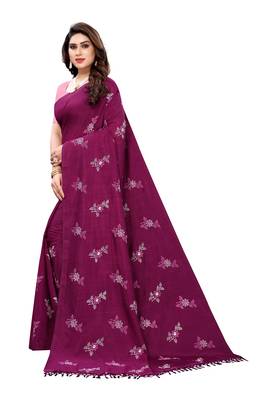 Magenta printed cotton silk saree with blouse 2