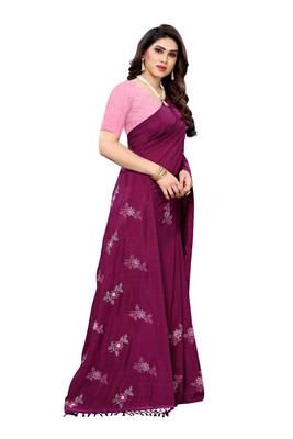 Magenta printed cotton silk saree with blouse 3