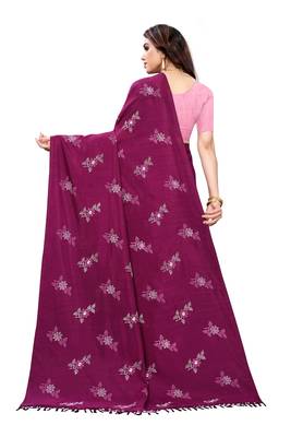 Magenta printed cotton silk saree with blouse 4