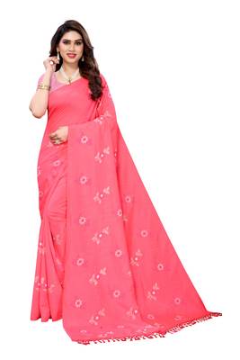 Pink printed cotton silk saree with blouse 1