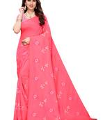 Pink printed cotton silk saree with blouse