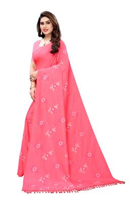 Pink printed cotton silk saree with blouse 2