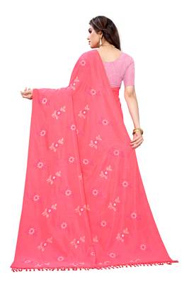 Pink printed cotton silk saree with blouse 4