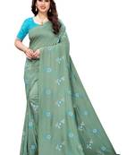 Green printed cotton silk saree with blouse