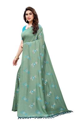 Green printed cotton silk saree with blouse 2
