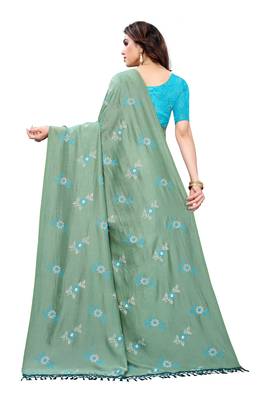 Green printed cotton silk saree with blouse 4