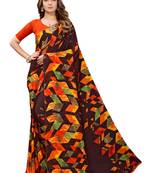 Brown printed georgette saree with blouse